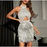 Sexy Tassel Shiny Sequin Evening Dress for Women Sleeveless Backless Mini Robe